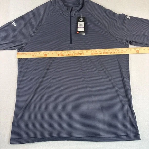 Under Armour Mens 2XL HeatGear 1/4 Zip Pullover Navy Blue Striped Performance - Picture 3 of 15
